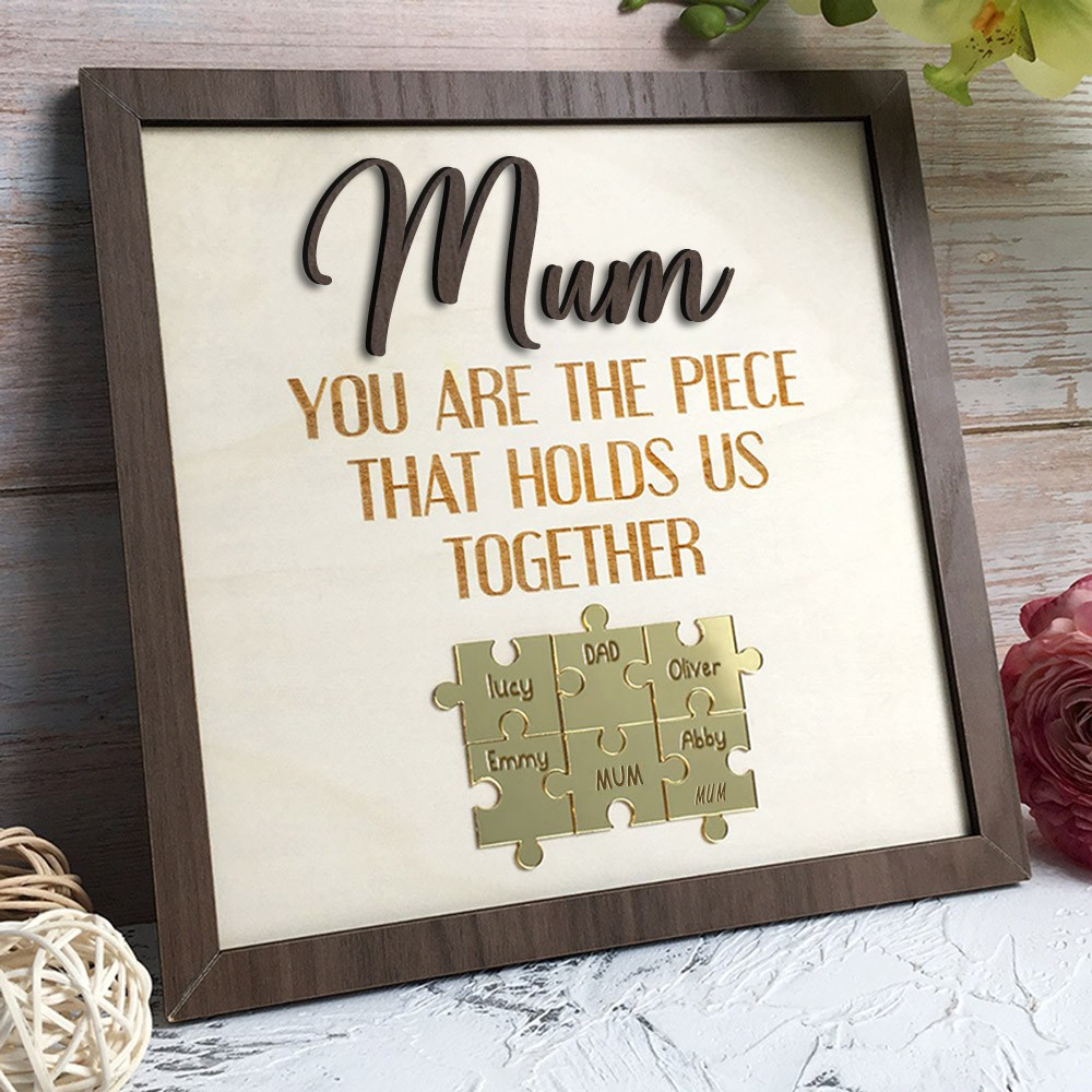 Personalised Mom Puzzle Sign With Kids Name You Are The Piece That Holds Us Together For Mother's Day Gift