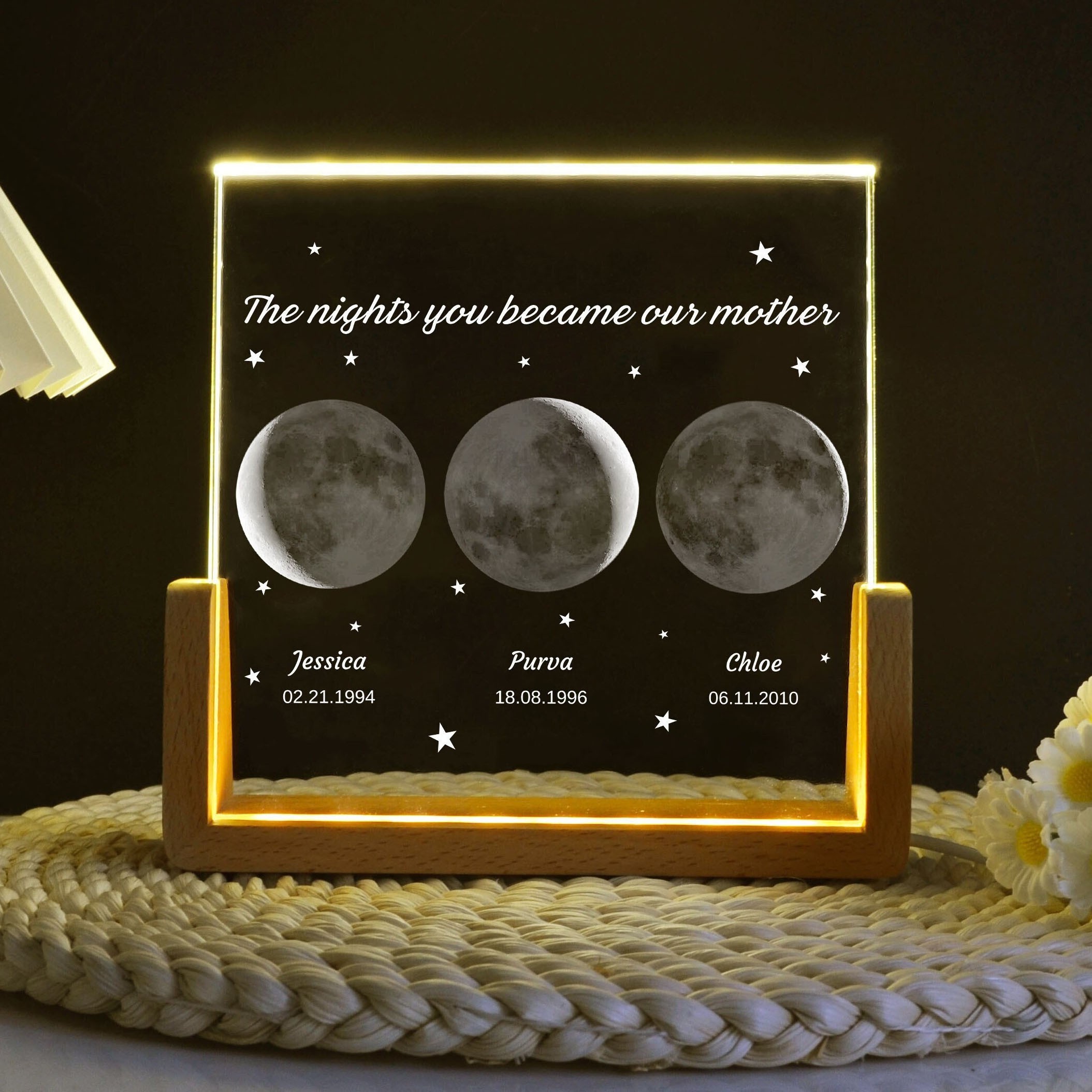 Personalised Moon Phase Wood Frame Mother's Day Gift