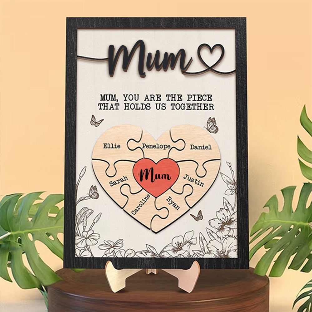 Personalised Mom Puzzle Sign With Kids Name You Are The Piece That Holds Us Together For Mother's Day Gift