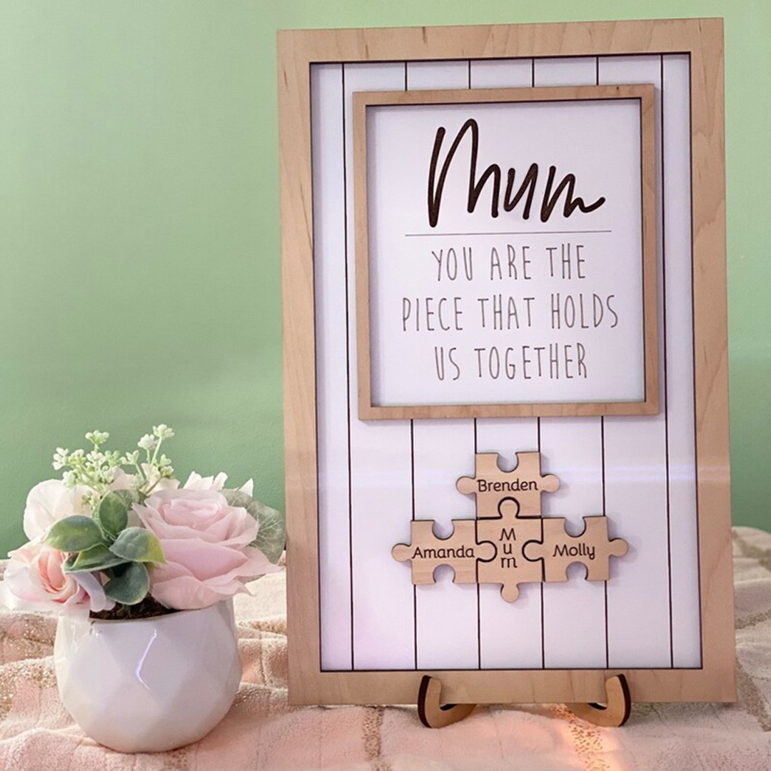 Personalised Mom Puzzle Sign With Kids Name You Are The Piece That Holds Us Together For Mother's Day Gift