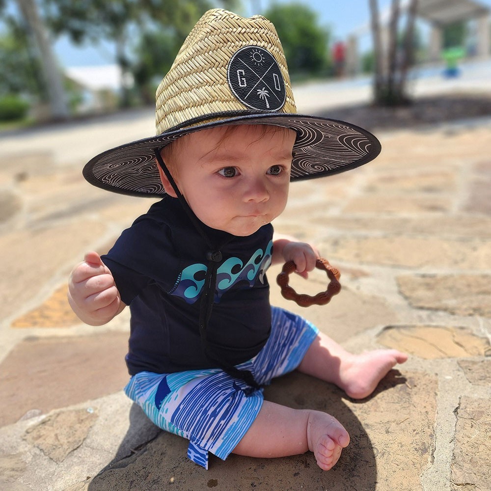 Personalised Faux Leather Name Patch Straw Sun Hat With Initials and Symbols Gift for Baby Child Adult