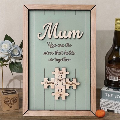 Personalised Mom Puzzle Sign With Kids Name You Are The Piece That Holds Us Together For Mother's Day Gift