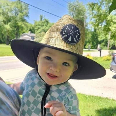 Personalised Faux Leather Name Patch Straw Sun Hat With Initials and Symbols Gift for Baby Child Adult