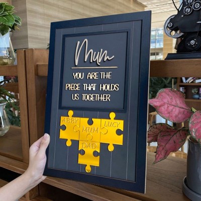 Personalised Mom Puzzle Sign With Kids Name You Are The Piece That Holds Us Together For Mother's Day Gift