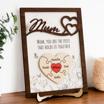 Personalised Mom Puzzle Sign With Kids Name You Are The Piece That Holds Us Together For Mother's Day Gift