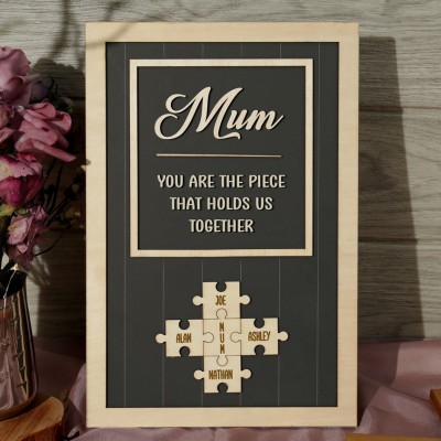 Personalised Mom Puzzle Sign With Kids Name You Are The Piece That Holds Us Together For Mother's Day Gift