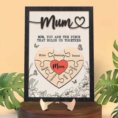 Personalised Mom Puzzle Sign With Kids Name You Are The Piece That Holds Us Together For Mother's Day Gift