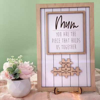 Personalised Mom Puzzle Sign With Kids Name You Are The Piece That Holds Us Together For Mother's Day Gift