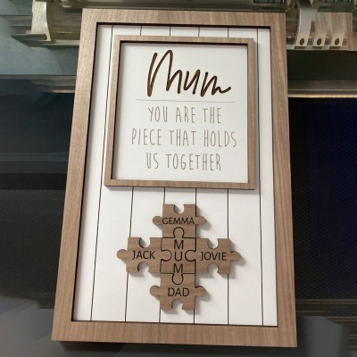 Personalised Mom Puzzle Sign With Kids Name You Are The Piece That Holds Us Together For Mother's Day Gift